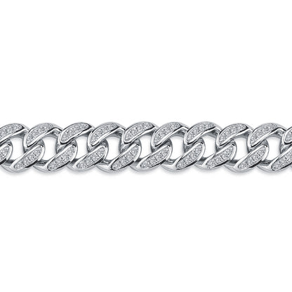 Men's Silver  Round CZ Cuban Curb Link Chain Necklace - ACN045A