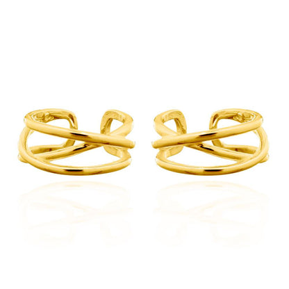 14k Gold-plated Silver  Wires Crossed Slip-on Helix Cuff Earrings - AEC001A