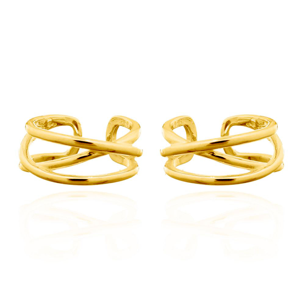 14k Gold-plated Silver  Wires Crossed Clip-on Helix Cuff Earrings - AEC001A