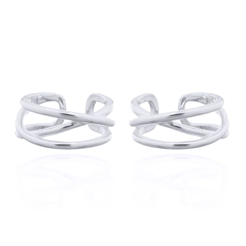 Silver  Wires Crossed Slip-on Helix Cuff Earrings - AEC001