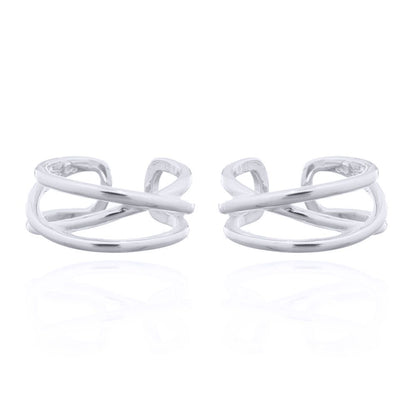 Silver  Wires Crossed Slip-on Helix Cuff Earrings - AEC001