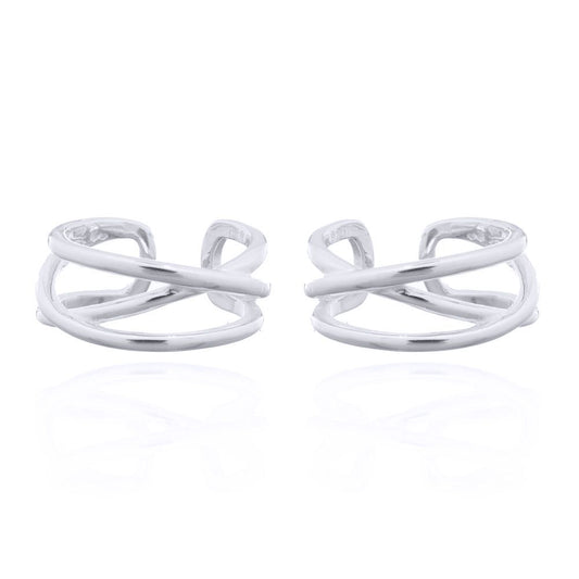 Silver  Wires Crossed Slip-on Helix Cuff Earrings - AEC001