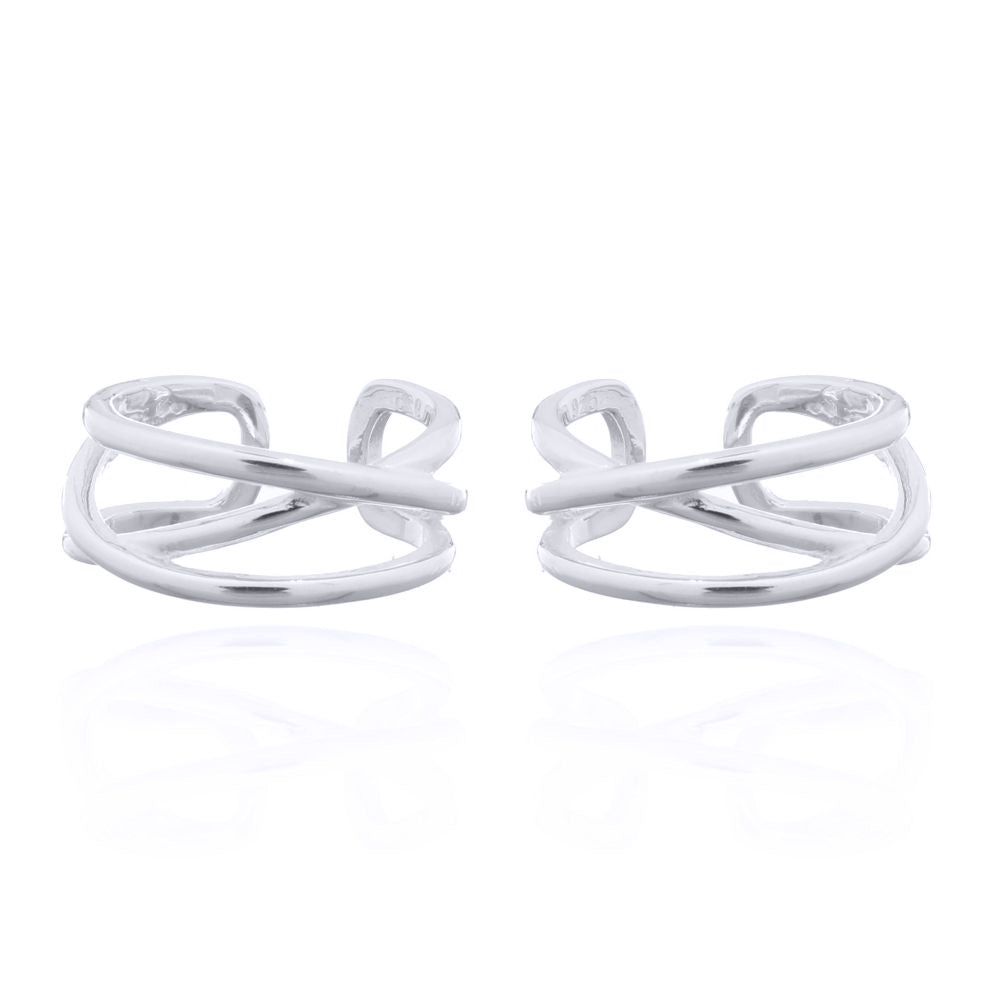 Silver  Wires Crossed Clip-on Helix Cuff Earrings - AEC001