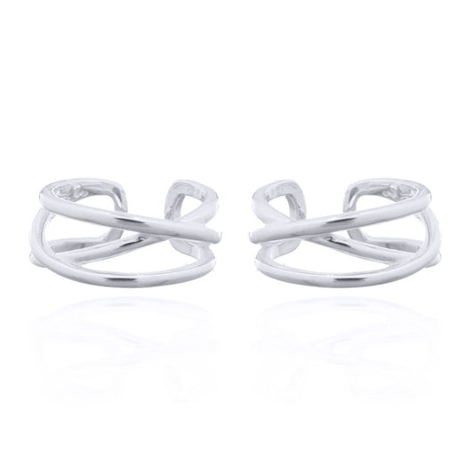 Silver  Wires Crossed Slip-on Helix Cuff Earrings - AEC001