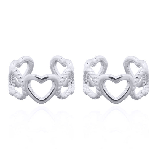 Silver  Rope Edge Love Hearts Clip-on Helix Cuff Earrings - AEC002