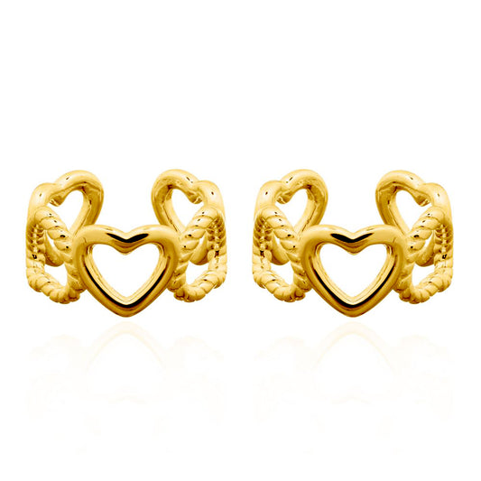 Gold-plated Silver  Rope Love Hearts Clip-on Helix Cuff Earrings - AEC002A