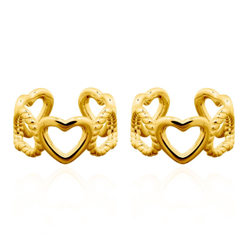Gold-plated Silver  Rope Love Hearts Slip-on Helix Cuff Earrings - AEC002A