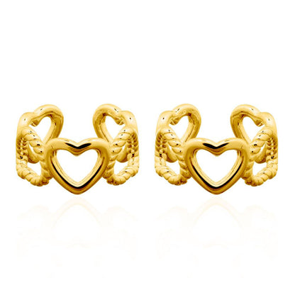 Gold-plated Silver  Rope Love Hearts Slip-on Helix Cuff Earrings - AEC002A