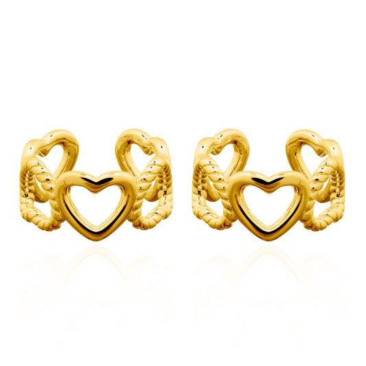 Gold-plated Silver  Rope Love Hearts Slip-on Helix Cuff Earrings - AEC002A