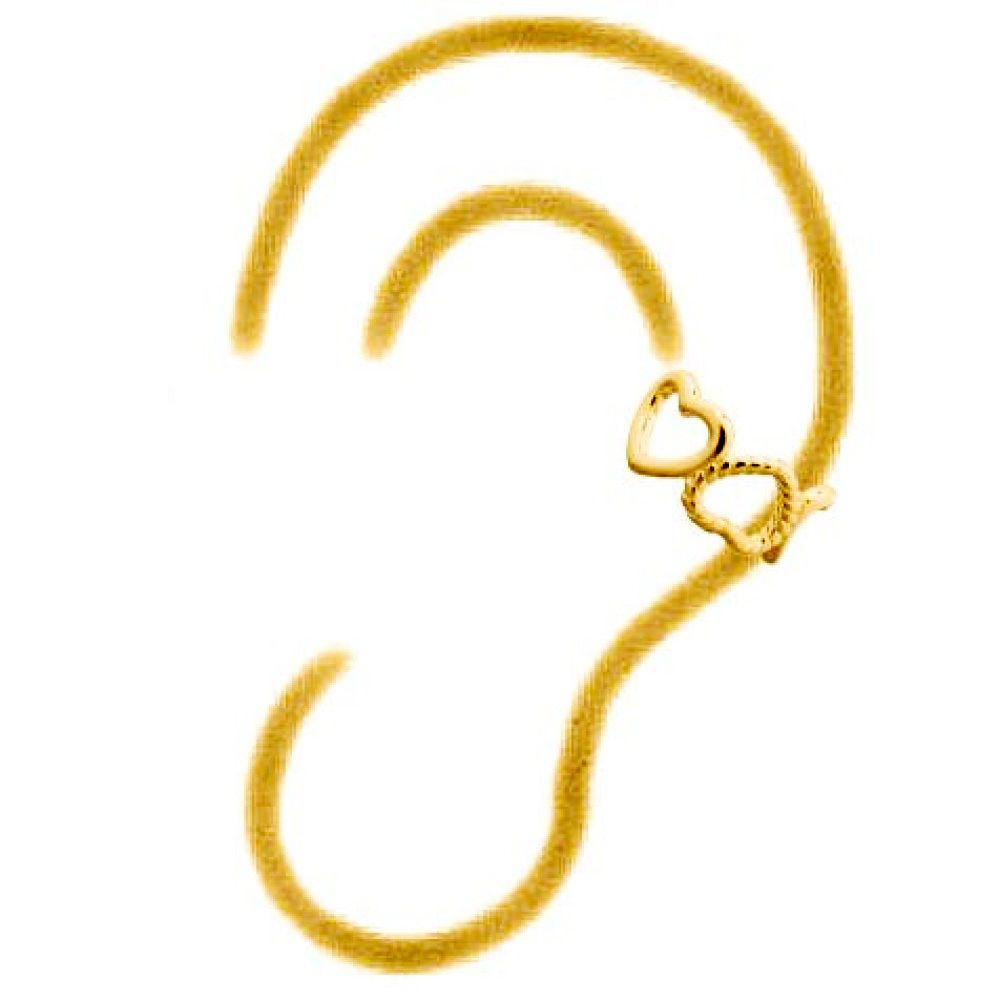 Gold-plated Silver  Rope Love Hearts Slip-on Helix Cuff Earrings - AEC002A