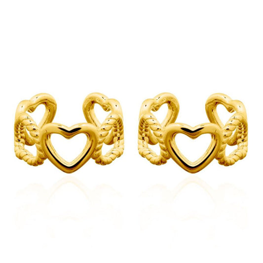 Gold-plated Silver  Rope Love Hearts Slip-on Helix Cuff Earrings - AEC002A