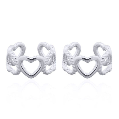 Silver  Rope Edge Love Hearts Slip-on Helix Cuff Earrings - AEC002