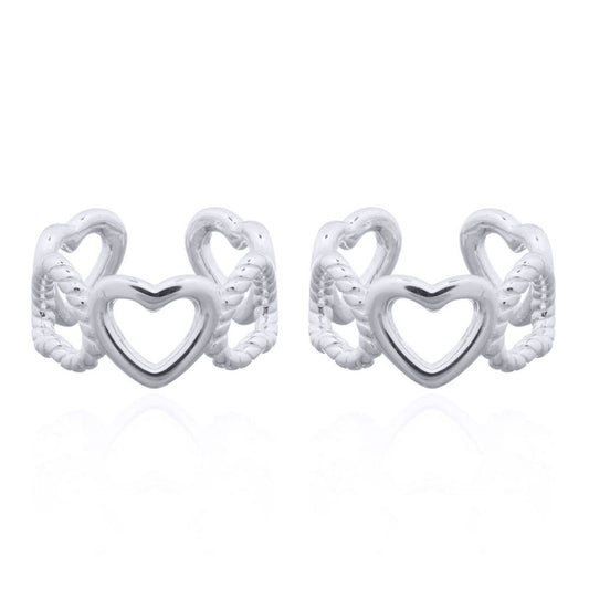 Silver  Rope Edge Love Hearts Slip-on Helix Cuff Earrings - AEC002