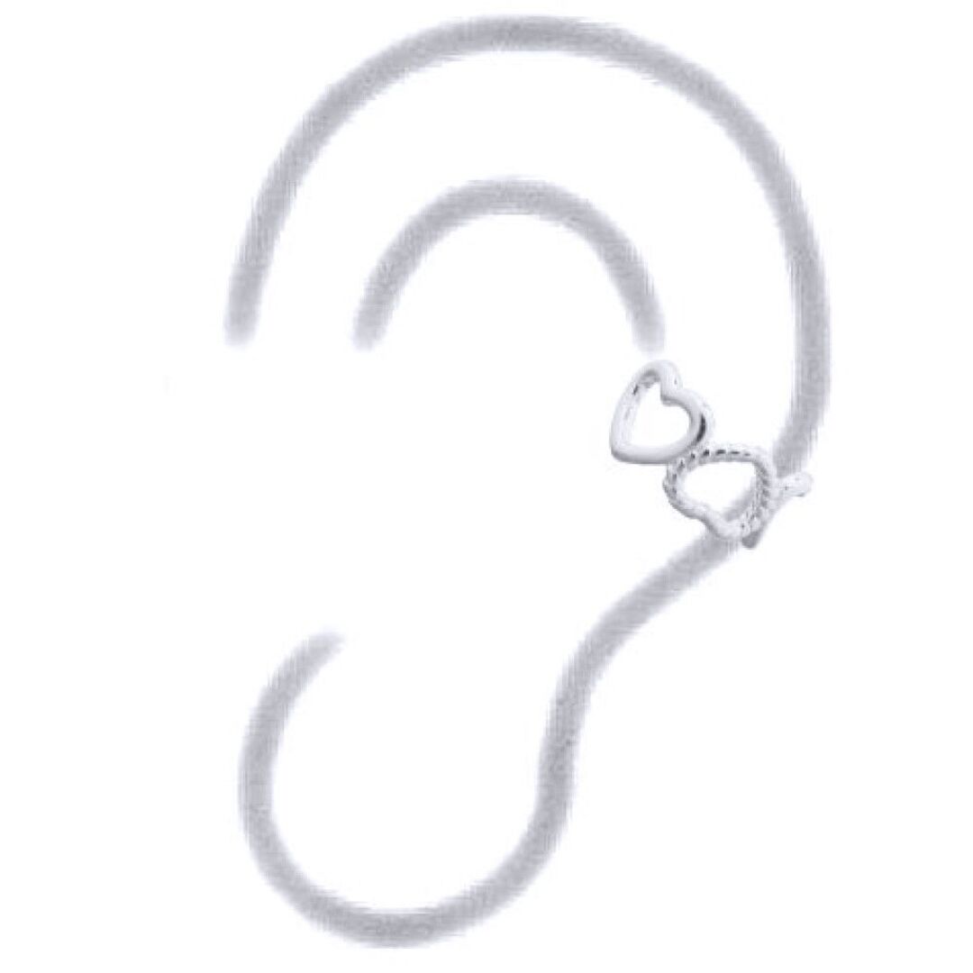 Silver  Rope Edge Love Hearts Slip-on Helix Cuff Earrings - AEC002