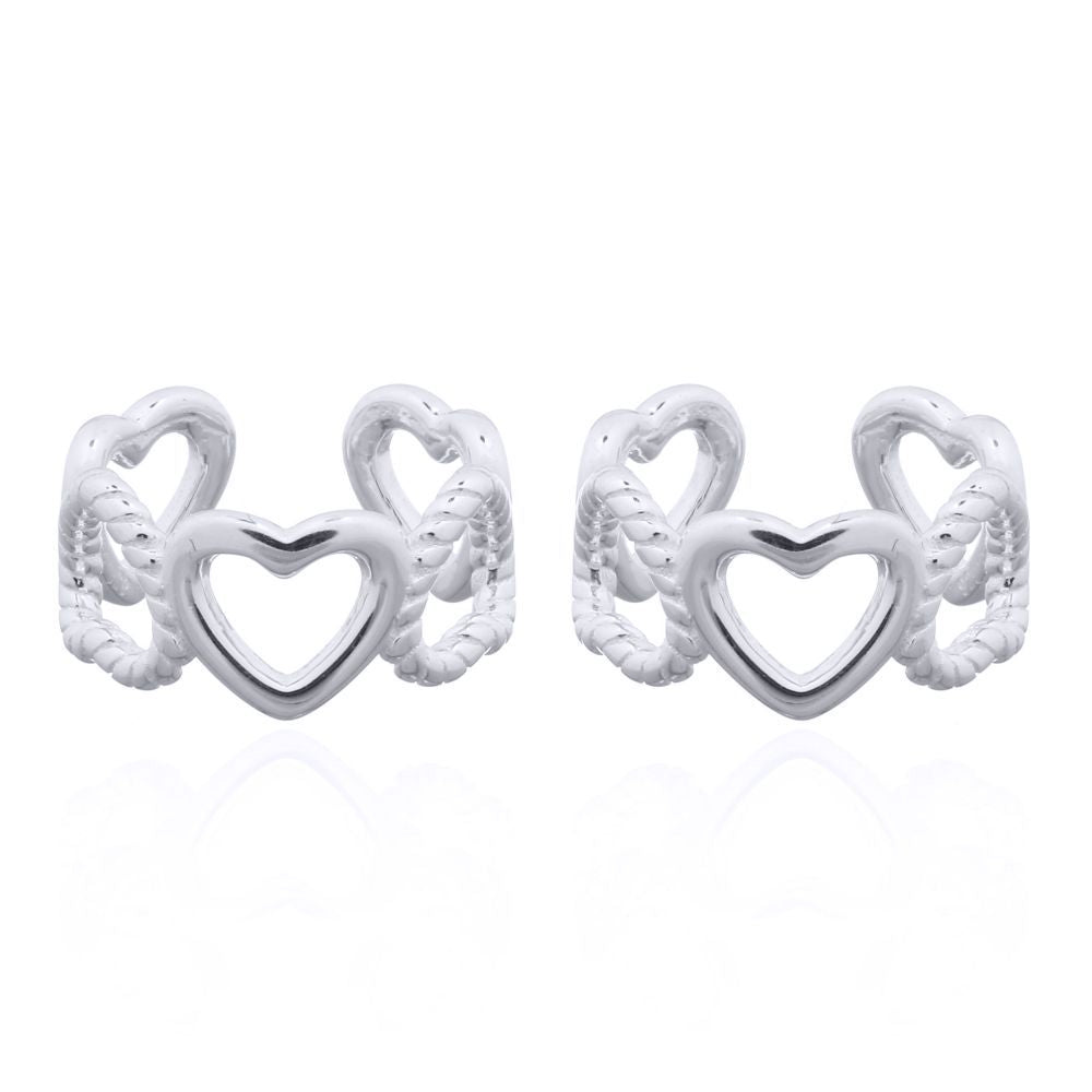 Silver  Rope Edge Love Hearts Slip-on Helix Cuff Earrings - AEC002