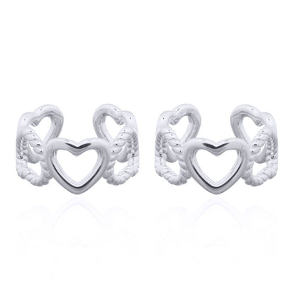Silver  Rope Edge Love Hearts Slip-on Helix Cuff Earrings - AEC002