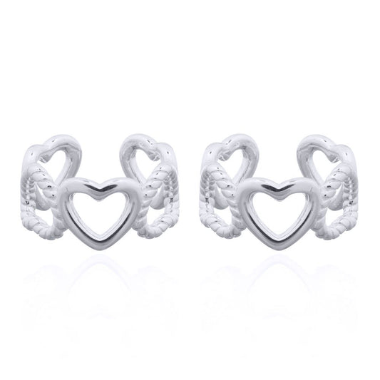 Silver  Rope Edge Love Hearts Slip-on Helix Cuff Earrings - AEC002