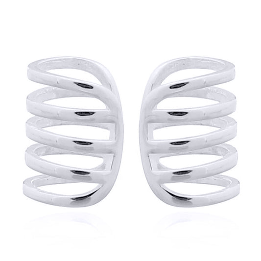 Silver  5 Tooth Comb Ribcage Clip-on Helix Cuff Earrings - AEC003