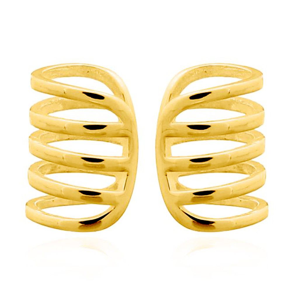 Gold-plated Silver  Tooth Comb Ribcage Slip-on Helix Cuff Earrings - AEC003A