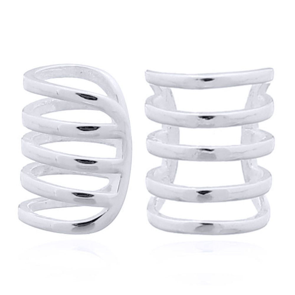 Silver  5 Tooth Comb Ribcage Slip-on Helix Cuff Earrings - AEC003