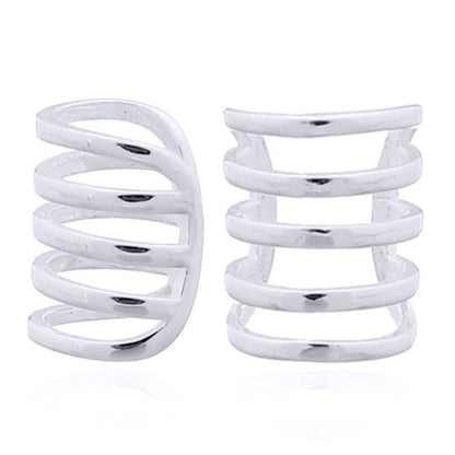 Silver  5 Tooth Comb Ribcage Slip-on Helix Cuff Earrings - AEC003