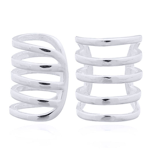 Silver  5 Tooth Comb Ribcage Slip-on Helix Cuff Earrings - AEC003
