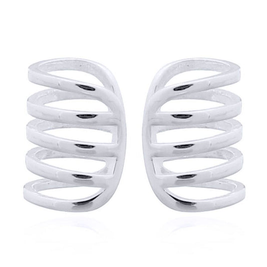 Silver  5 Tooth Comb Ribcage Slip-on Helix Cuff Earrings - AEC003