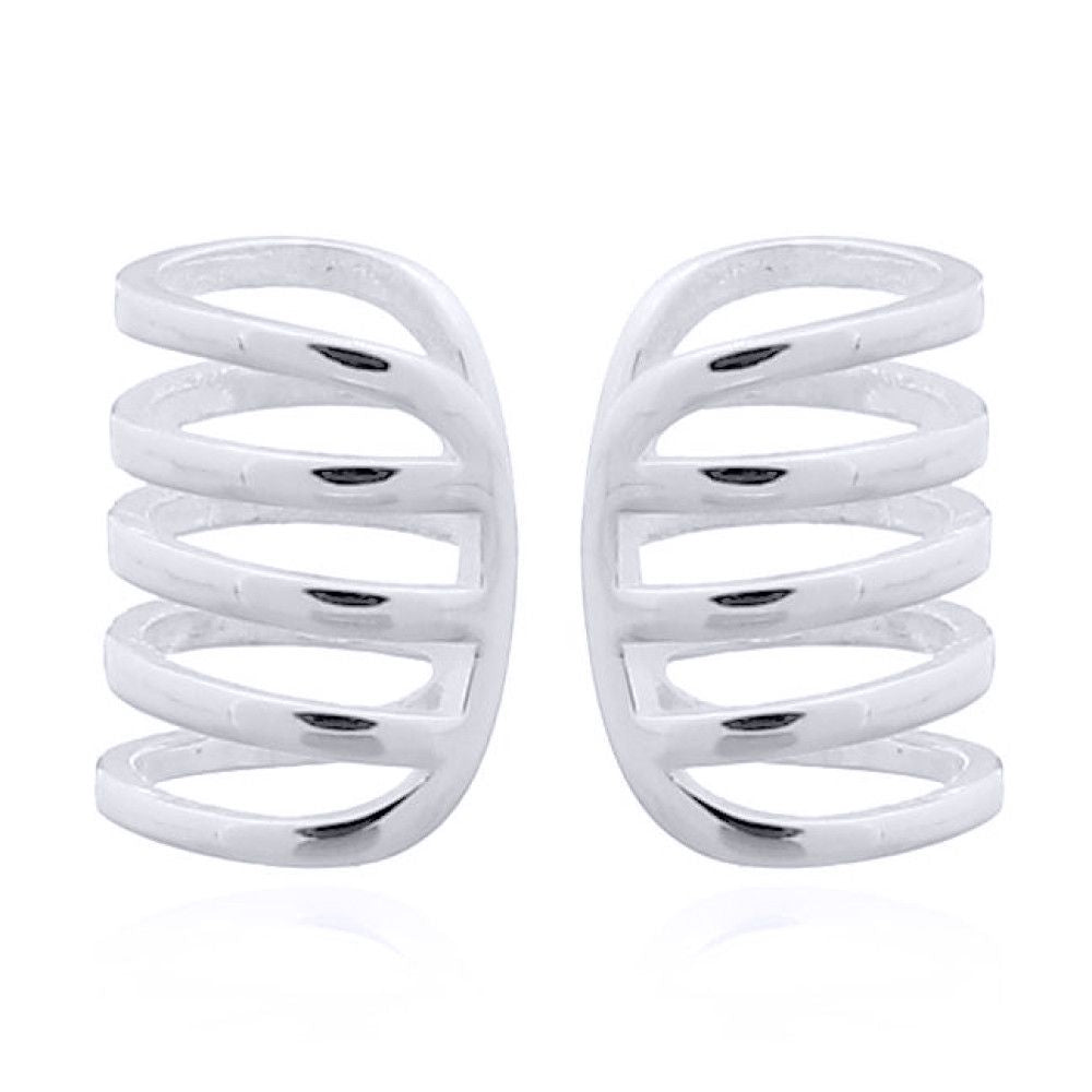 Silver  5 Tooth Comb Ribcage Slip-on Helix Cuff Earrings - AEC003