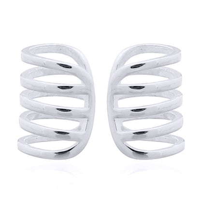 Silver  5 Tooth Comb Ribcage Slip-on Helix Cuff Earrings - AEC003