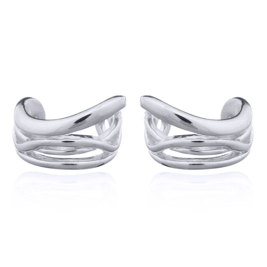 Silver  Pinched Curves Clip-on Helix Cuff Earrings - AEC004