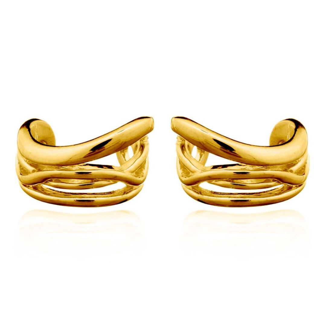 14k Gold-plated Silver  Pinched Curves Slip-on Helix Cuff Earrings - AEC004A