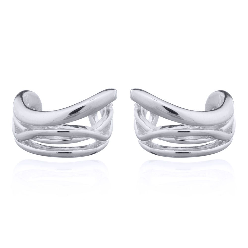 Silver  Pinched Curves Slip-on Helix Cuff Earrings - AEC004