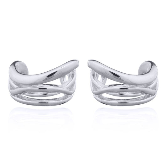 Silver  Pinched Curves Slip-on Helix Cuff Earrings - AEC004