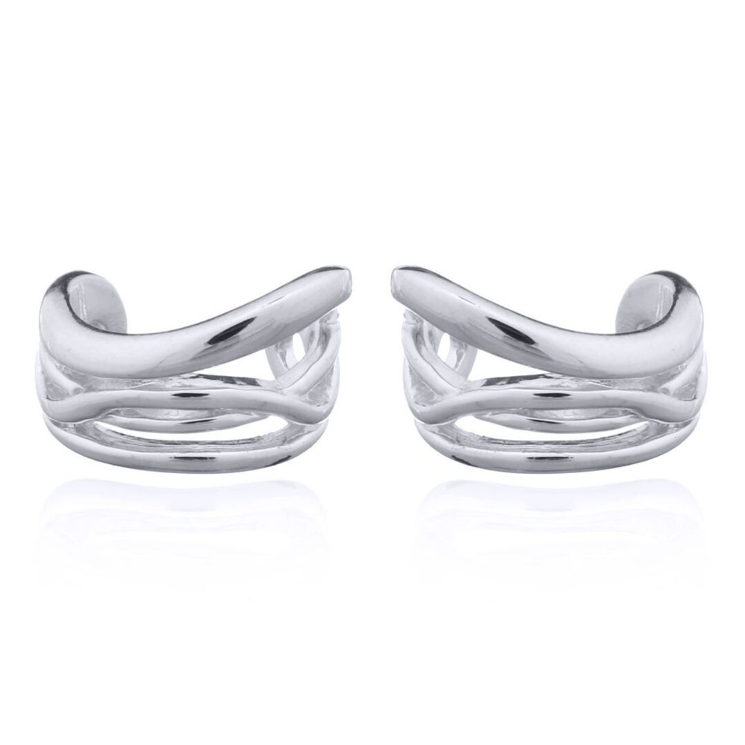 Silver  Pinched Curves Slip-on Helix Cuff Earrings - AEC004