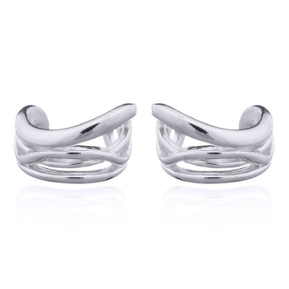 Silver  Pinched Curves Slip-on Helix Cuff Earrings - AEC004