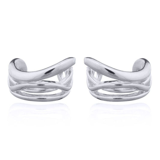 Silver  Pinched Curves Slip-on Helix Cuff Earrings - AEC004
