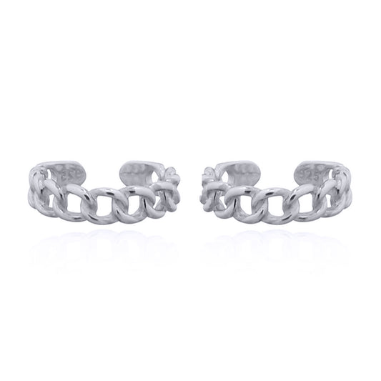 Silver  Albert Curb Link Chain Clip-on Helix Cuff Earrings - AEC007