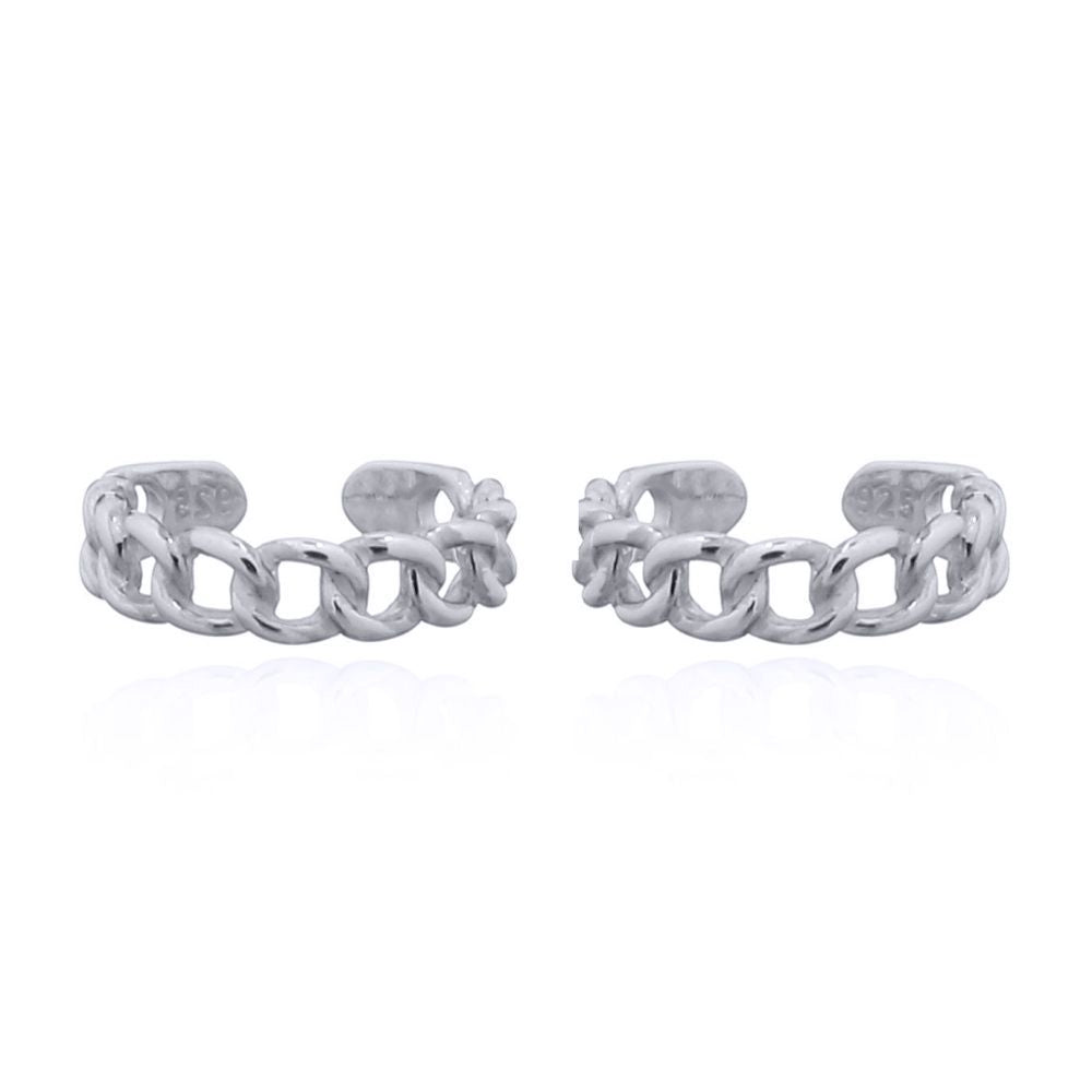Silver  Albert Curb Link Chain Slip-on Helix Cuff Earrings - AEC007