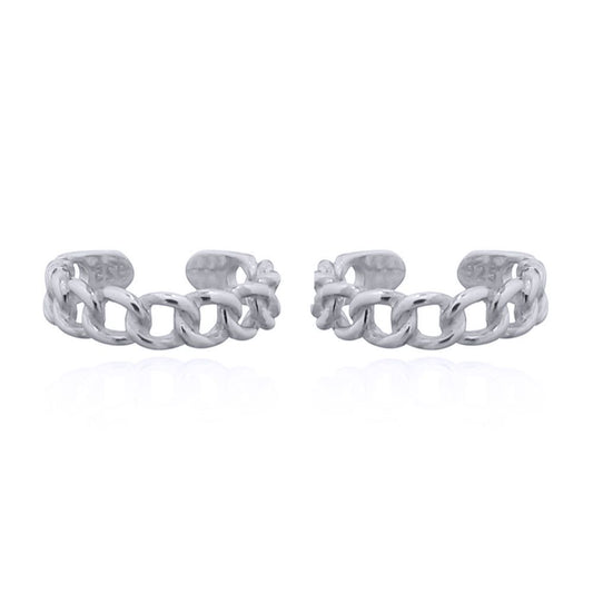 Silver  Albert Curb Link Chain Slip-on Helix Cuff Earrings - AEC007