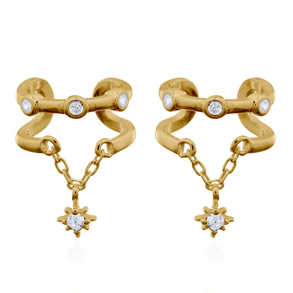 Gold-plated Silver  CZ Trilogy Slip-on Helix Cuff Earrings - AEC008A