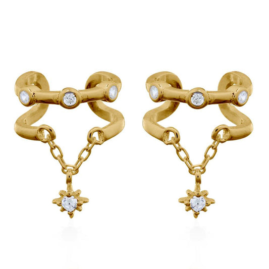Gold-plated Silver  CZ Trilogy Slip-on Helix Cuff Earrings - AEC008A