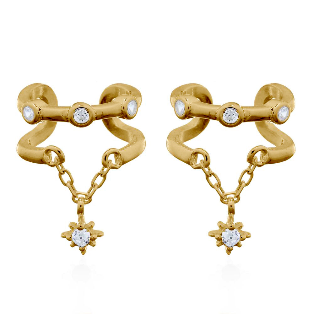 Gold-plated Silver  CZ Trilogy Clip-on Helix Cuff Earrings - AEC008A