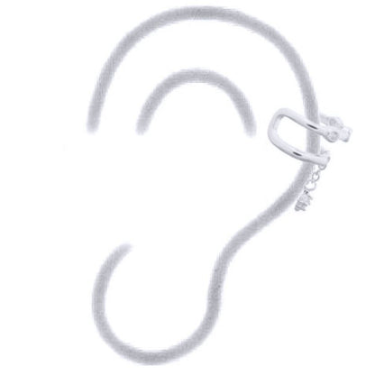 Silver  CZ Trilogy Hanging Solitaire Slip-on Helix Cuff Earrings - AEC008