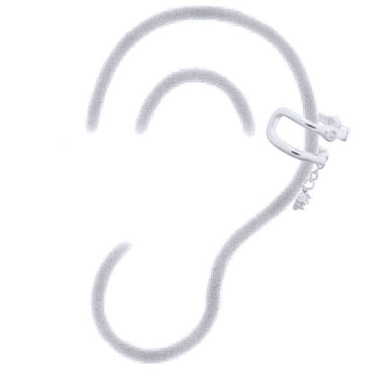 Silver  CZ Trilogy Hanging Solitaire Slip-on Helix Cuff Earrings - AEC008