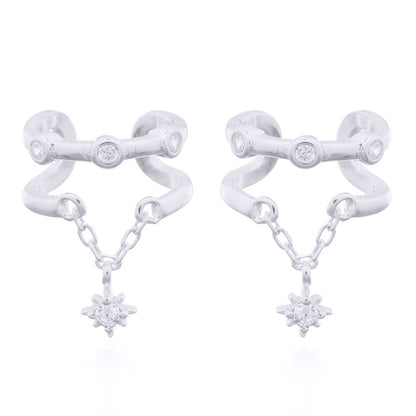Silver  CZ Trilogy Hanging Solitaire Slip-on Helix Cuff Earrings - AEC008