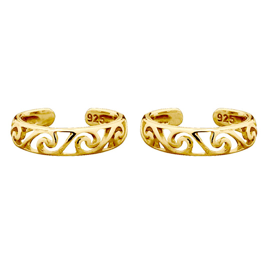 Gold-plated Silver  Filigree Wave Curl Clip-on Helix Cuff Earrings - AEC009A