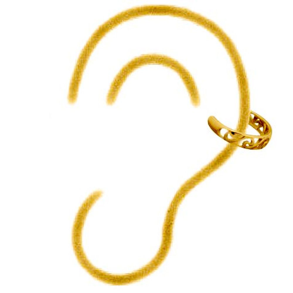 Gold-plated Silver  Filigree Wave Curl Slip-on Helix Cuff Earrings - AEC009A