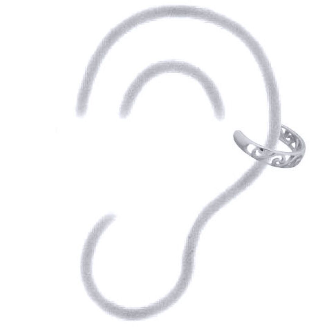 Silver  Filigree Waves Curls Slip-on Helix Cuff Earrings - AEC009