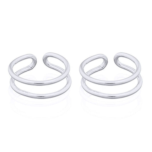 Silver Parallel Slim Rings Slip-on Helix Cuff Earrings - AEC010