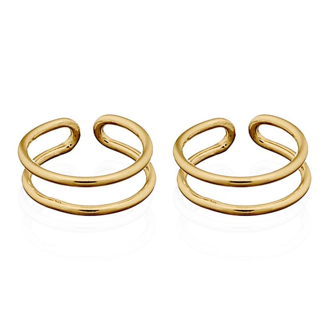 Gold-plated Silver  Parallel Slim Ring Slip-on Helix Cuff Earrings - AEC010A